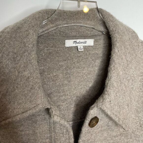 Madewell Boiled Wool Bridgman Sweater-Jacket Small S Heather Mink Button - Picture 4 of 7